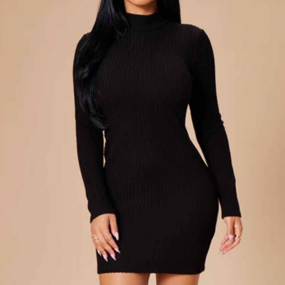 Elegant Black Ribbed Knit Dress NWOT